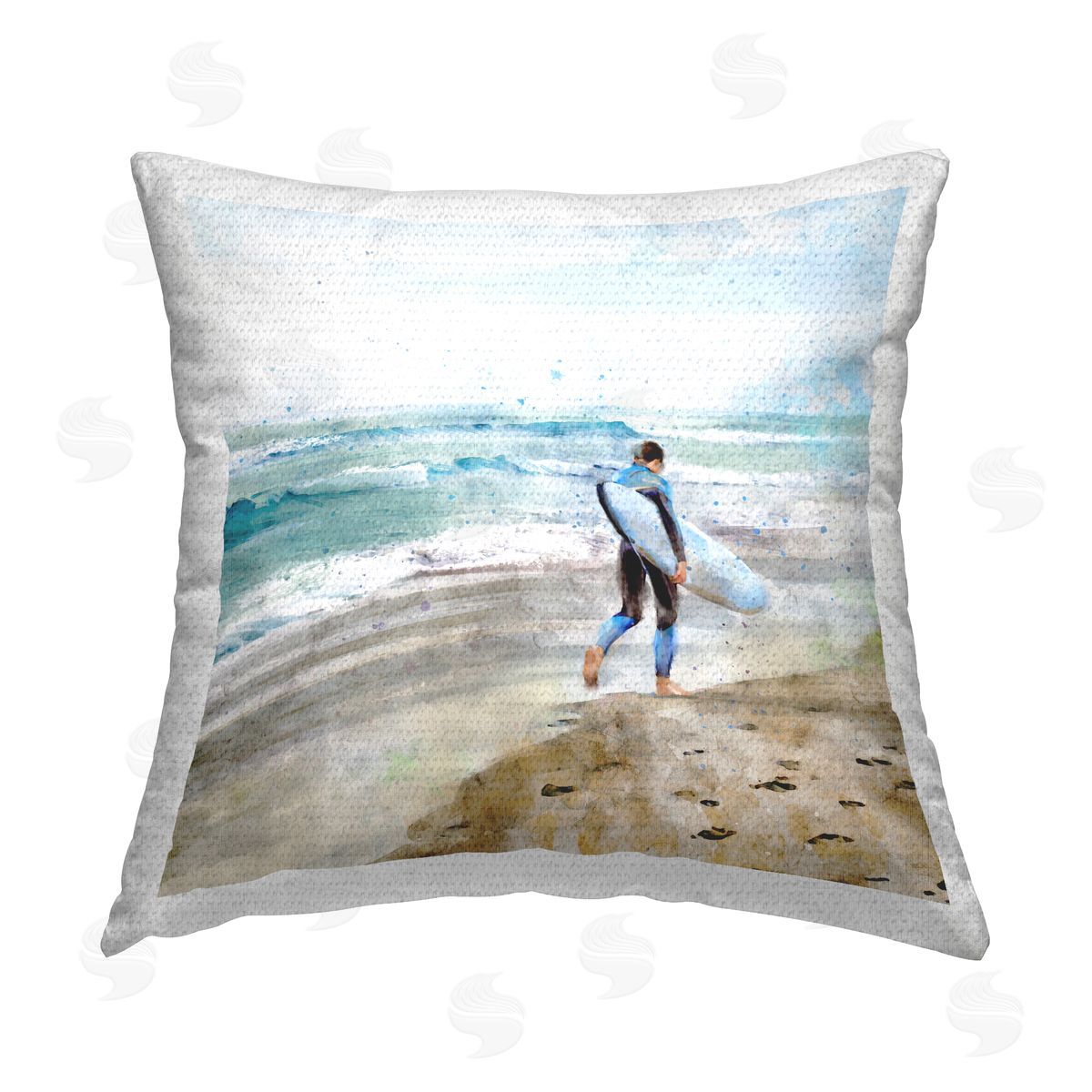 Surfer Beach Shore Sea Waves Outdoor Printed Pillow, Home Decor by Ziwei Li