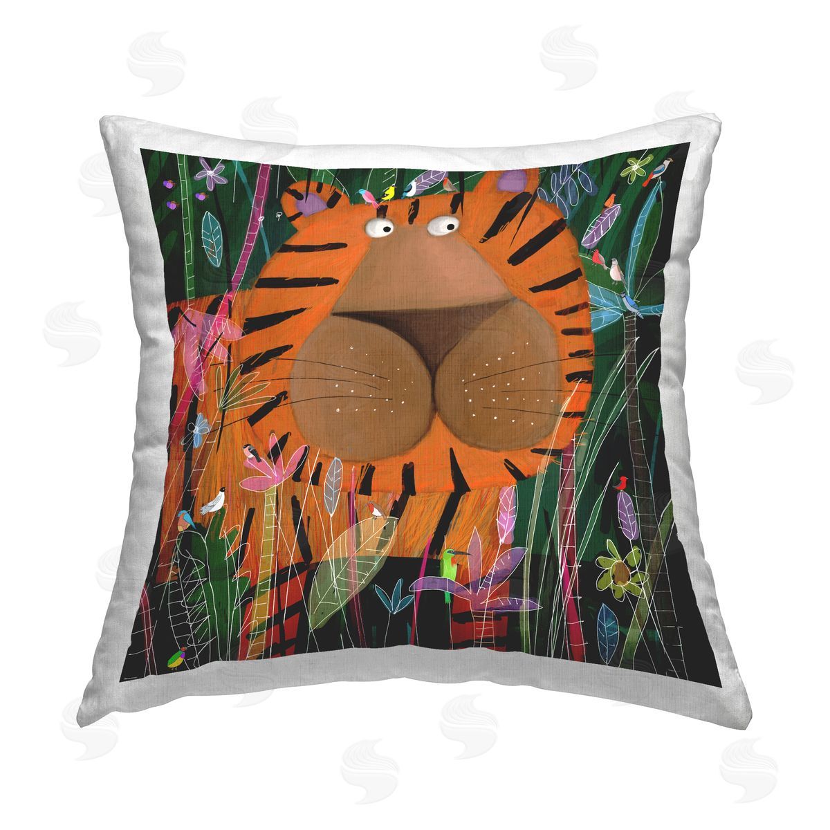 Fun Tiger Forest Vegetation Nature Decorative Printed Pillow, Home Decor by Carla Daly