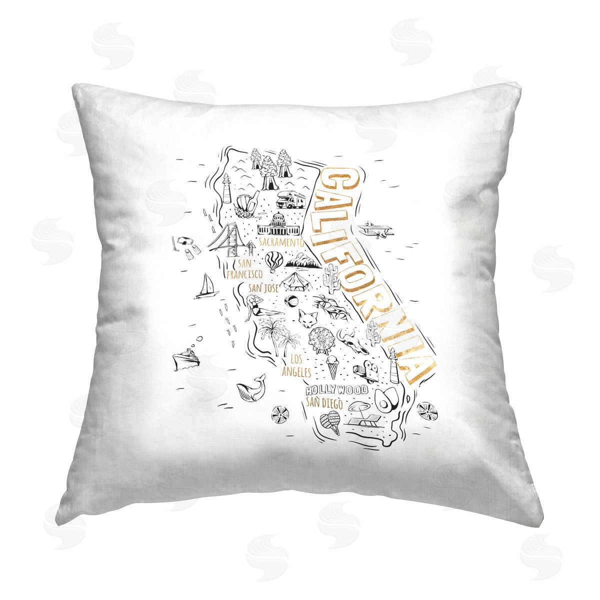 California State Landmarks Doodles Decorative Printed Pillow, Home Decor by Ziwei Li