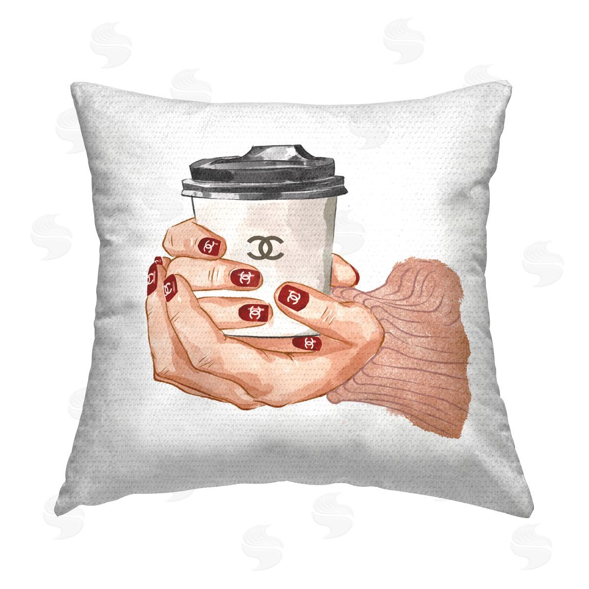 Trendy Fashion Holding Coffee Cup Outdoor Printed Pillow, Home Decor by Ziwei Li
