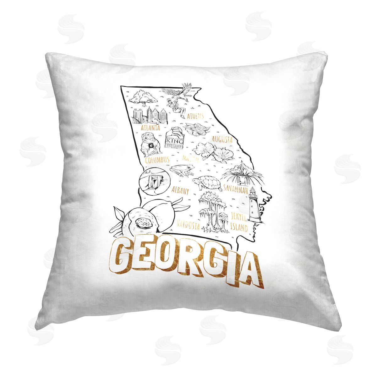 Landmark Map Georgia USA State Decorative Printed Pillow, Home Decor by Ziwei Li