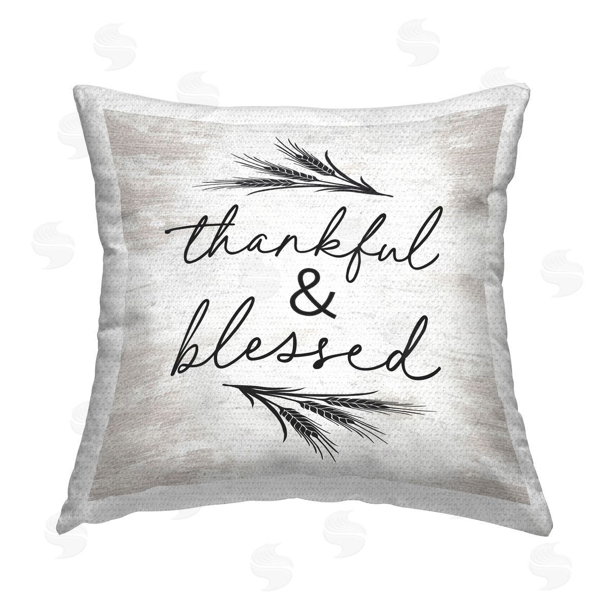 Thankful & Blessed Wheat Sprigs Outdoor Printed Pillow, Home Decor by Lettered and Lined