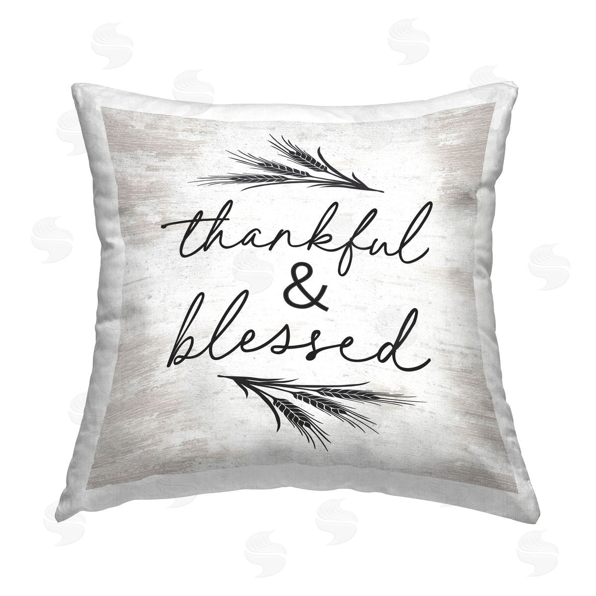 Thankful & Blessed Wheat Sprigs Decorative Printed Pillow, Home Decor by Lettered and Lined