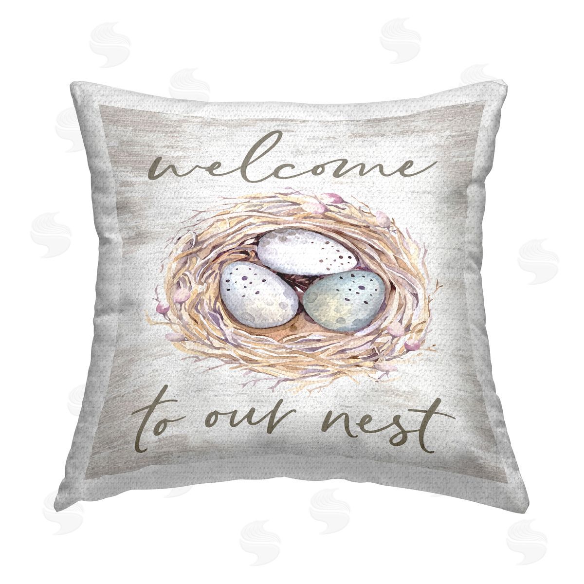 Welcome To Our Nest Nature Phrase Outdoor Printed Pillow, Home Decor by Lettered and Lined