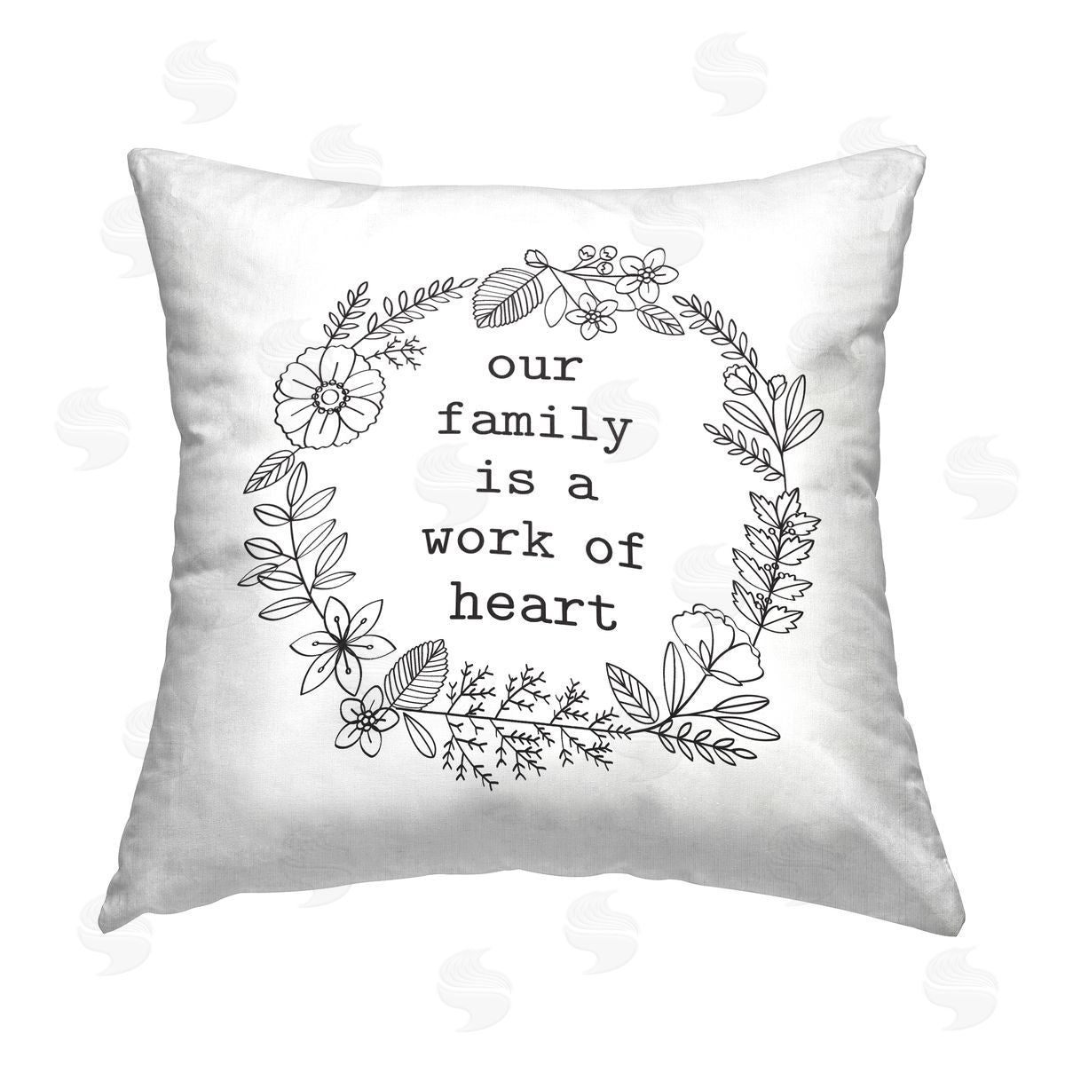 Family Is A Work Of Heart Decorative Printed Pillow, Home Decor by Lettered and Lined