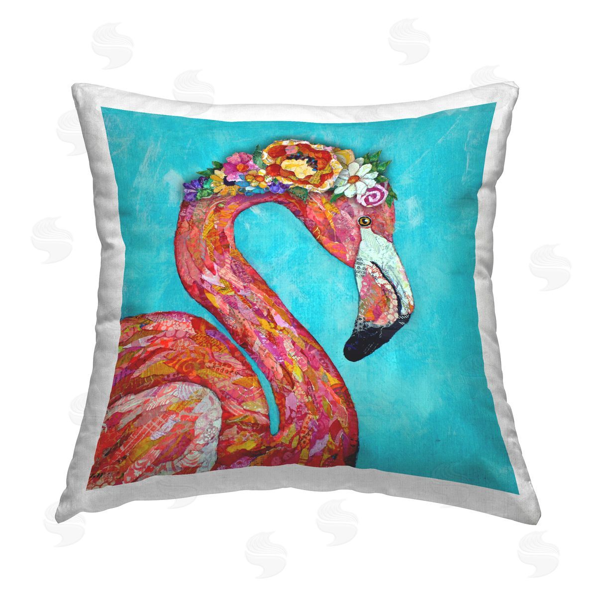 Bold Pink Flamingo Floral Garland Decorative Printed Pillow, Home Decor by Lisa Morales