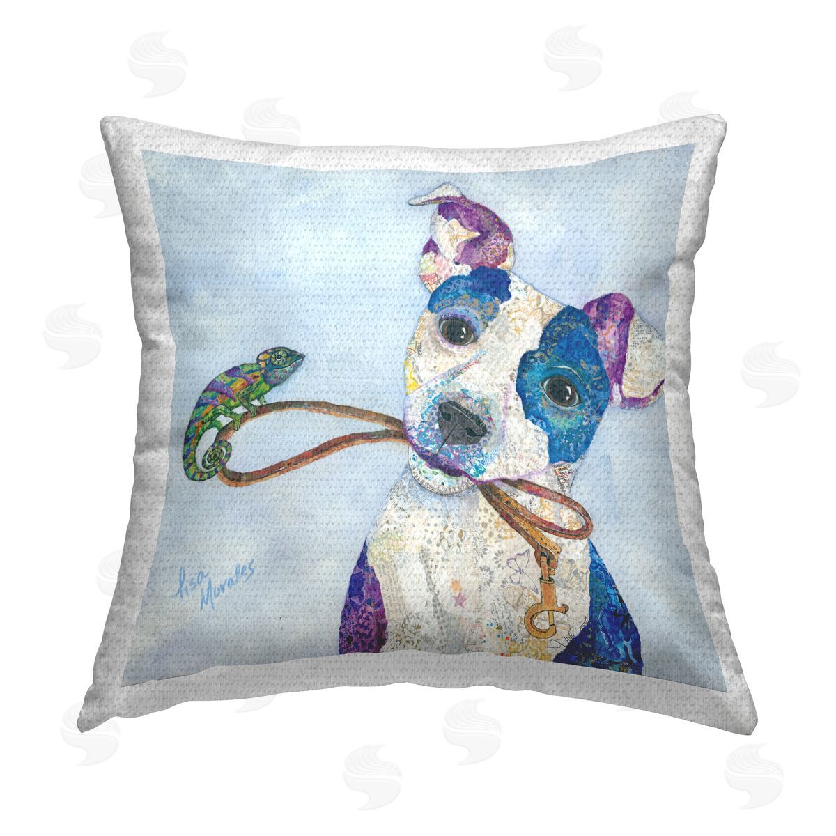 Dog Leash Chameleon Animal Friends Outdoor Printed Pillow, Home Decor by Lisa Morales