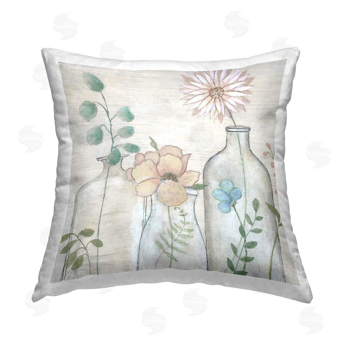 Country Botanicals Floral Vases Decorative Printed Pillow, Home Decor by Janet Tava