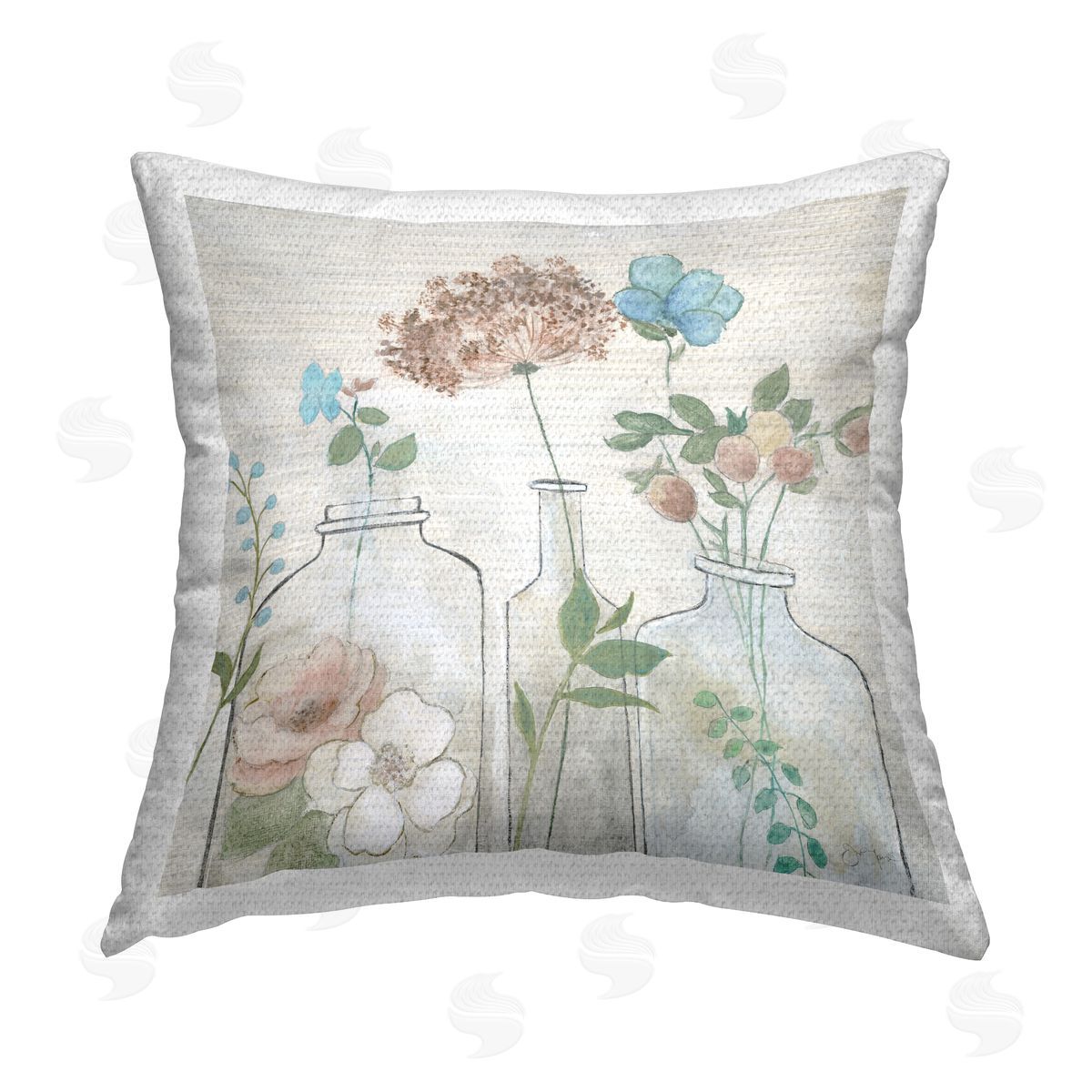 Rustic Floral Sprigs Country Blooms Outdoor Printed Pillow, Home Decor by Janet Tava