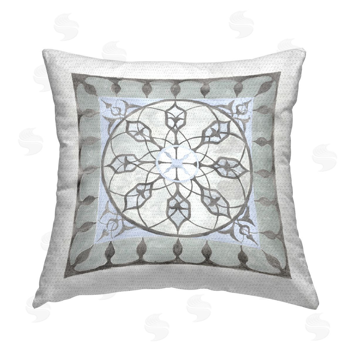 Boho Grey Circle Fractal Pattern Outdoor Printed Pillow, Home Decor by Charity Henderson
