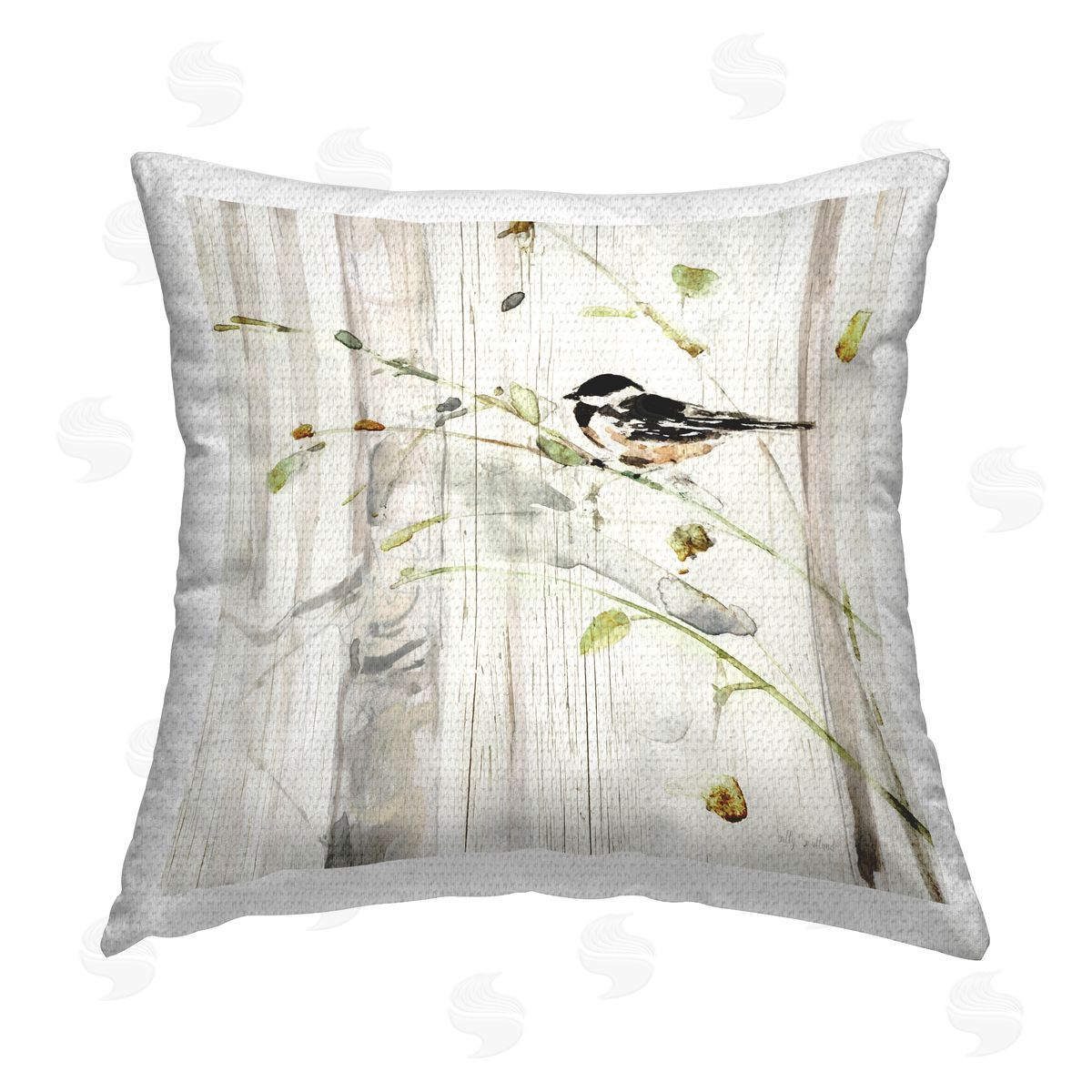 Rustic Bird Perched Grain Pattern Outdoor Printed Pillow, Home Decor by Sally Swatland