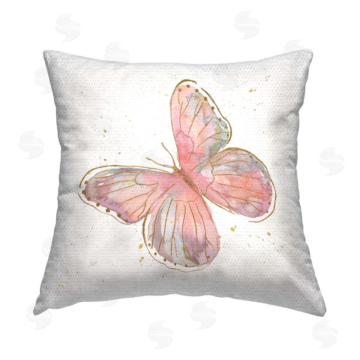 Pink Glam Glimmering Butterfly Outdoor Printed Pillow, Home Decor by Nan
