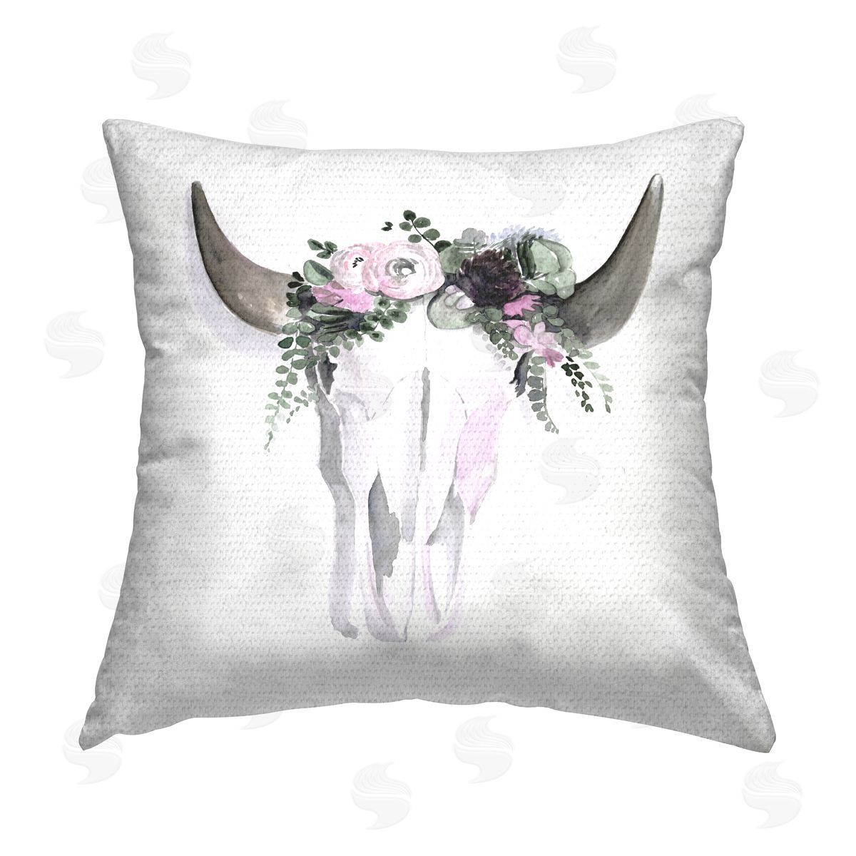 Bohemian Cattle Skull Floral Roses Outdoor Printed Pillow, Home Decor by Jennifer Paxton Parker