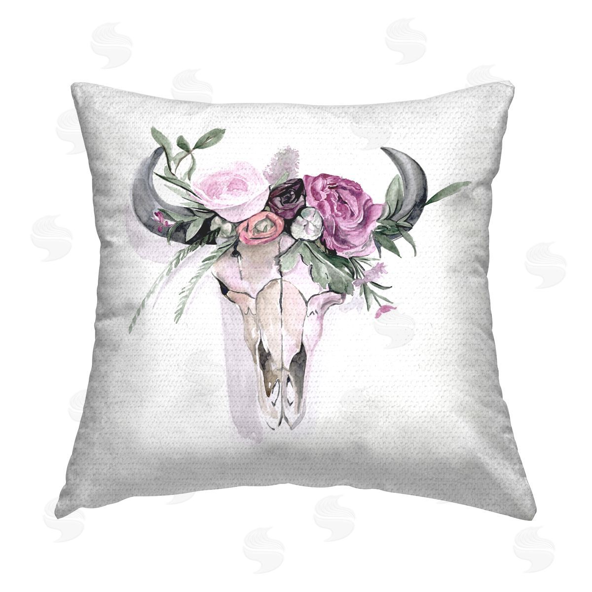 Southwestern Floral Cow Skull Outdoor Printed Pillow, Home Decor by Jennifer Paxton Parker