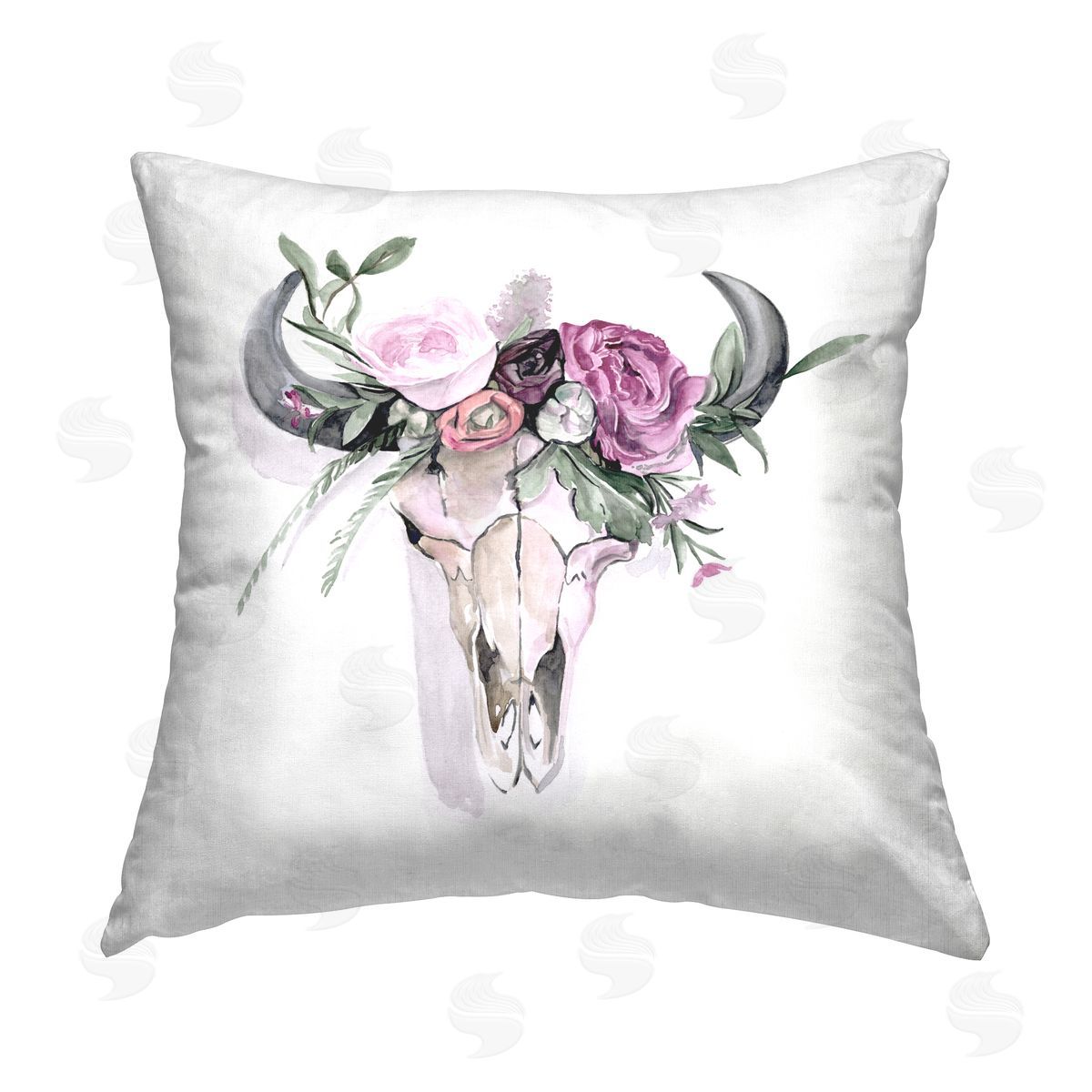 Southwestern Floral Cow Skull Decorative Printed Pillow, Home Decor by Jennifer Paxton Parker