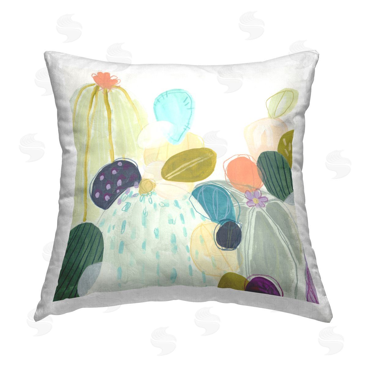 Pastel Desert Cactus Plants Decorative Printed Pillow, Home Decor by June Erica Vess