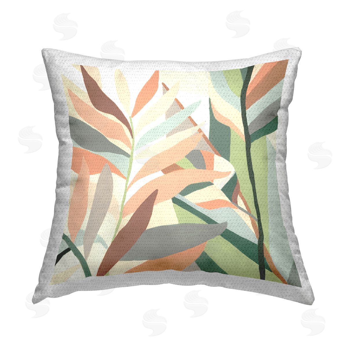 Coral & Green Abstract Leaves Outdoor Printed Pillow, Home Decor by June Erica Vess