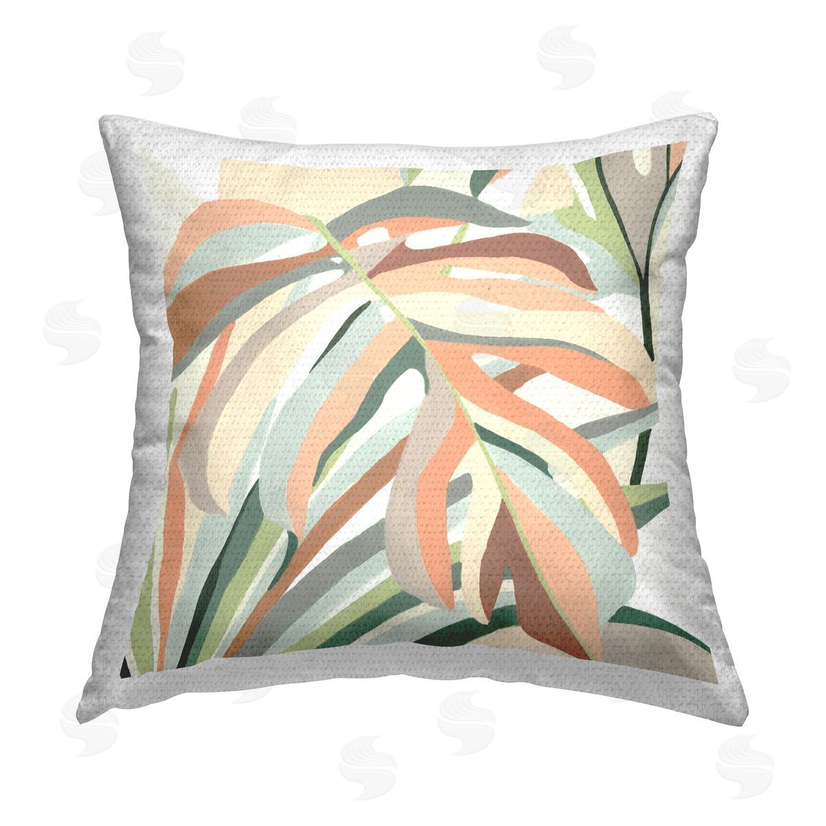 Coral Monstera Plant Leaves Outdoor Printed Pillow, Home Decor by June Erica Vess