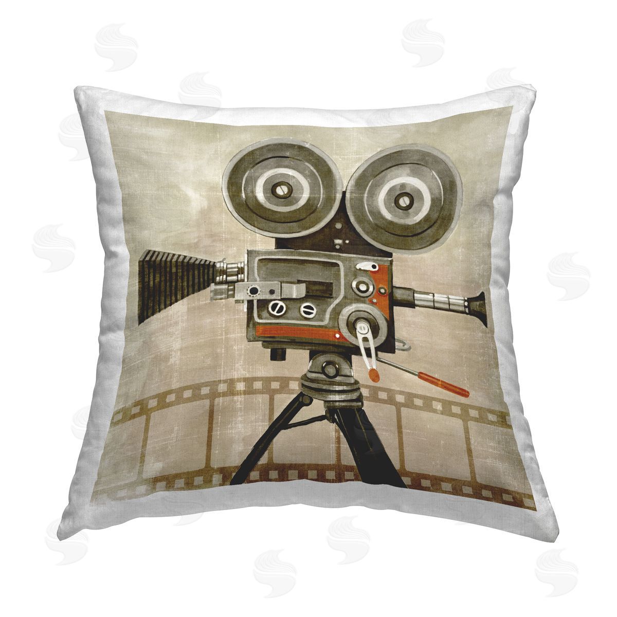 Antique Film Camera Vintage Movies Decorative Printed Pillow, Home Decor by Grace Popp