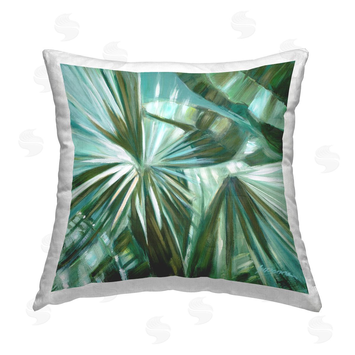 Teal Abstract Botanical Leaves Decorative Printed Pillow, Home Decor by Suzanne Wilkins