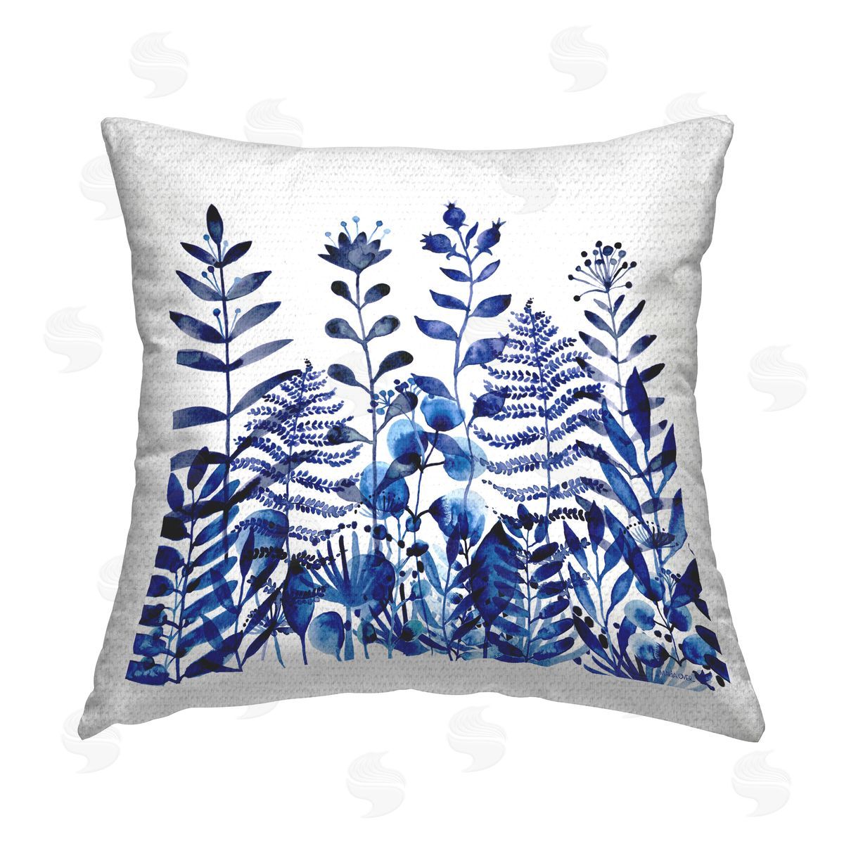 Blooming Blue Woodland Ferns Outdoor Printed Pillow, Home Decor by Lemon & Sugar