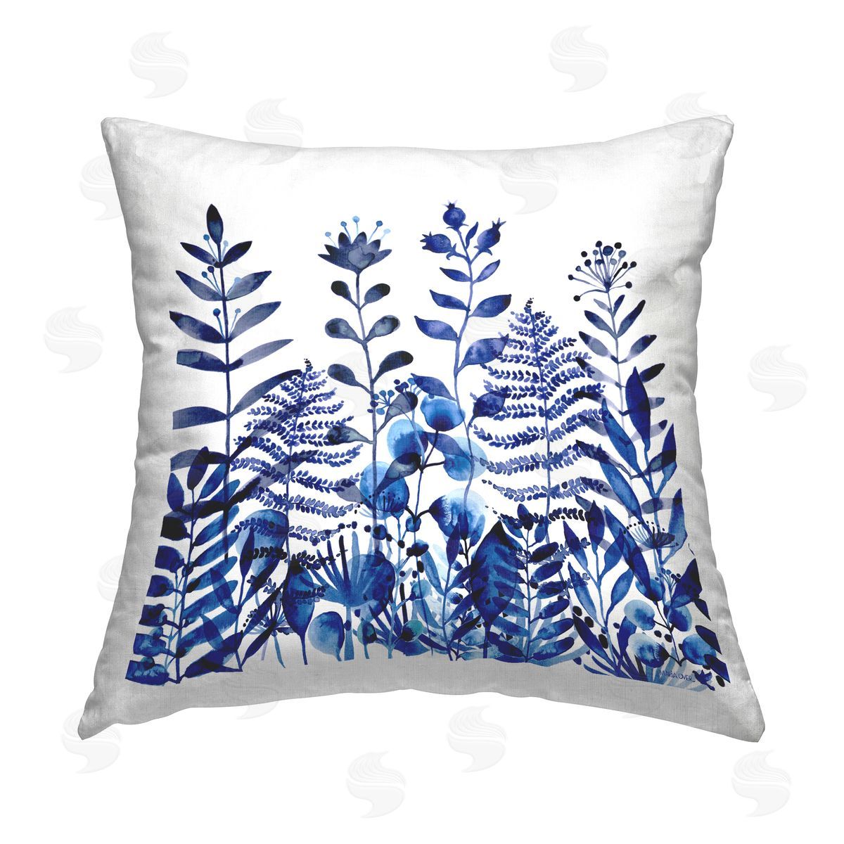 Blooming Blue Woodland Ferns Decorative Printed Pillow, Home Decor by Lemon & Sugar