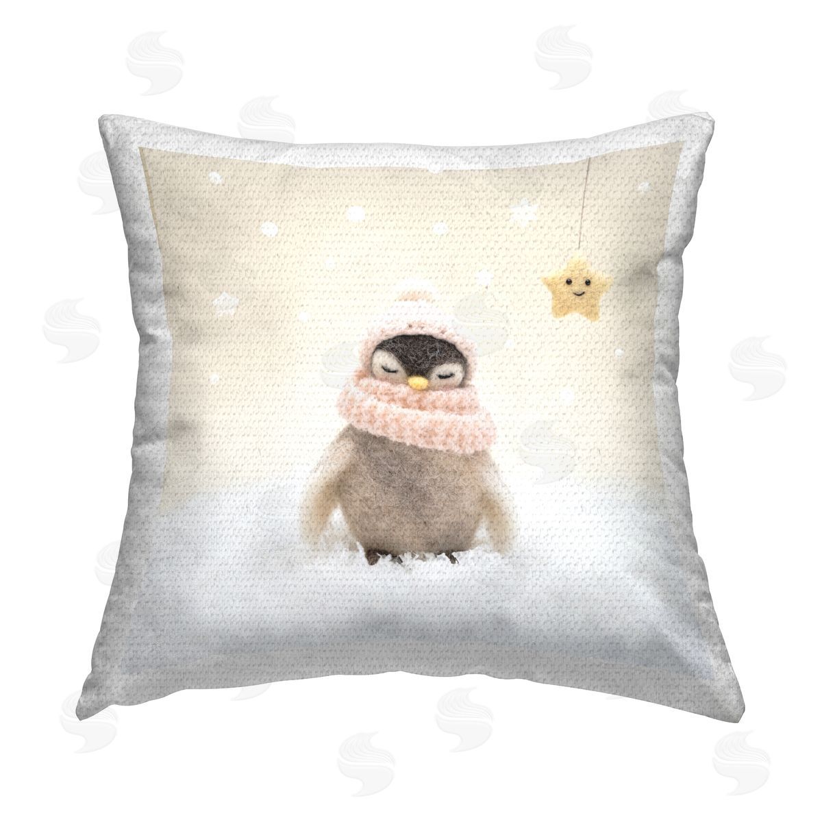 Warm Snowy Winter Scarf Penguin Outdoor Printed Pillow, Home Decor by Lemon & Sugar