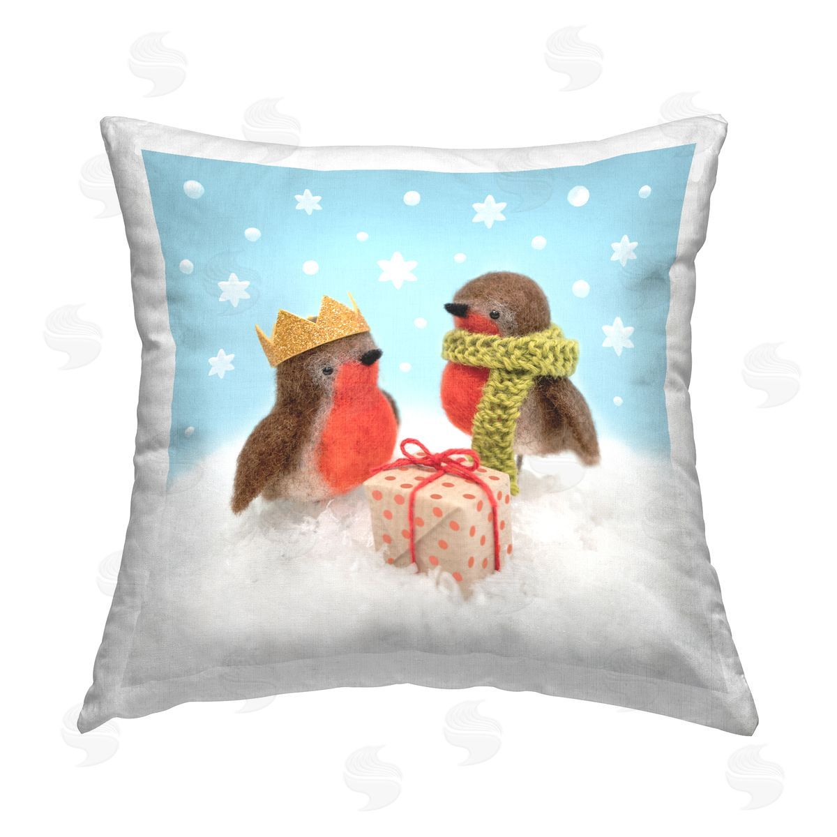 Holiday Birds with Presents Decorative Printed Pillow, Home Decor by Lemon & Sugar