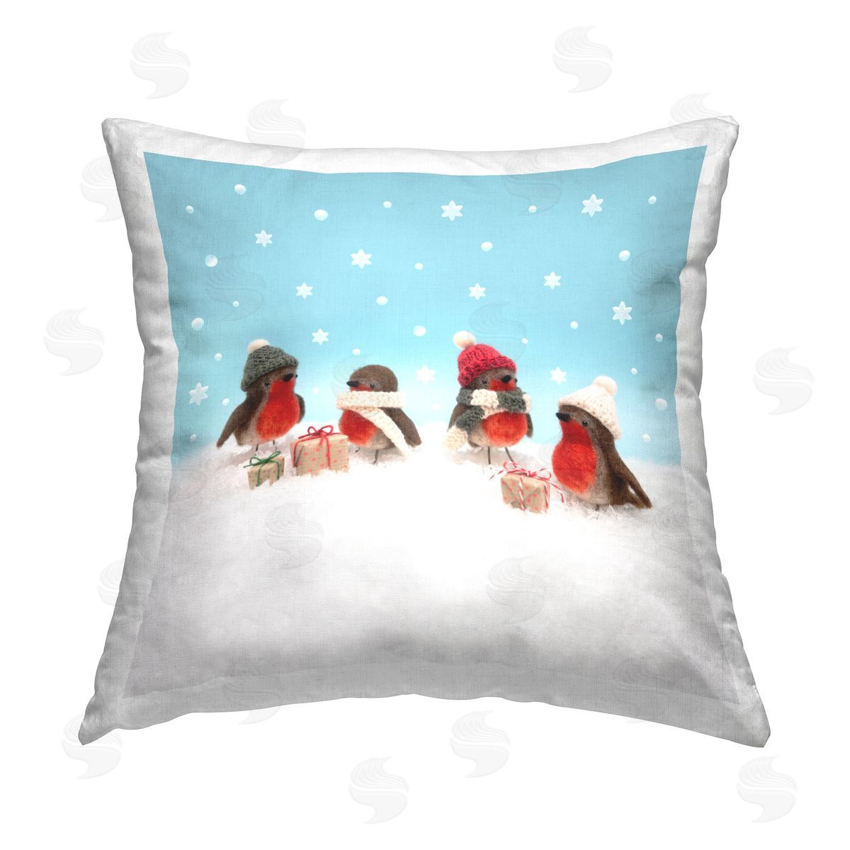 Birds & Christmas Presents Decorative Printed Pillow, Home Decor by Lemon & Sugar