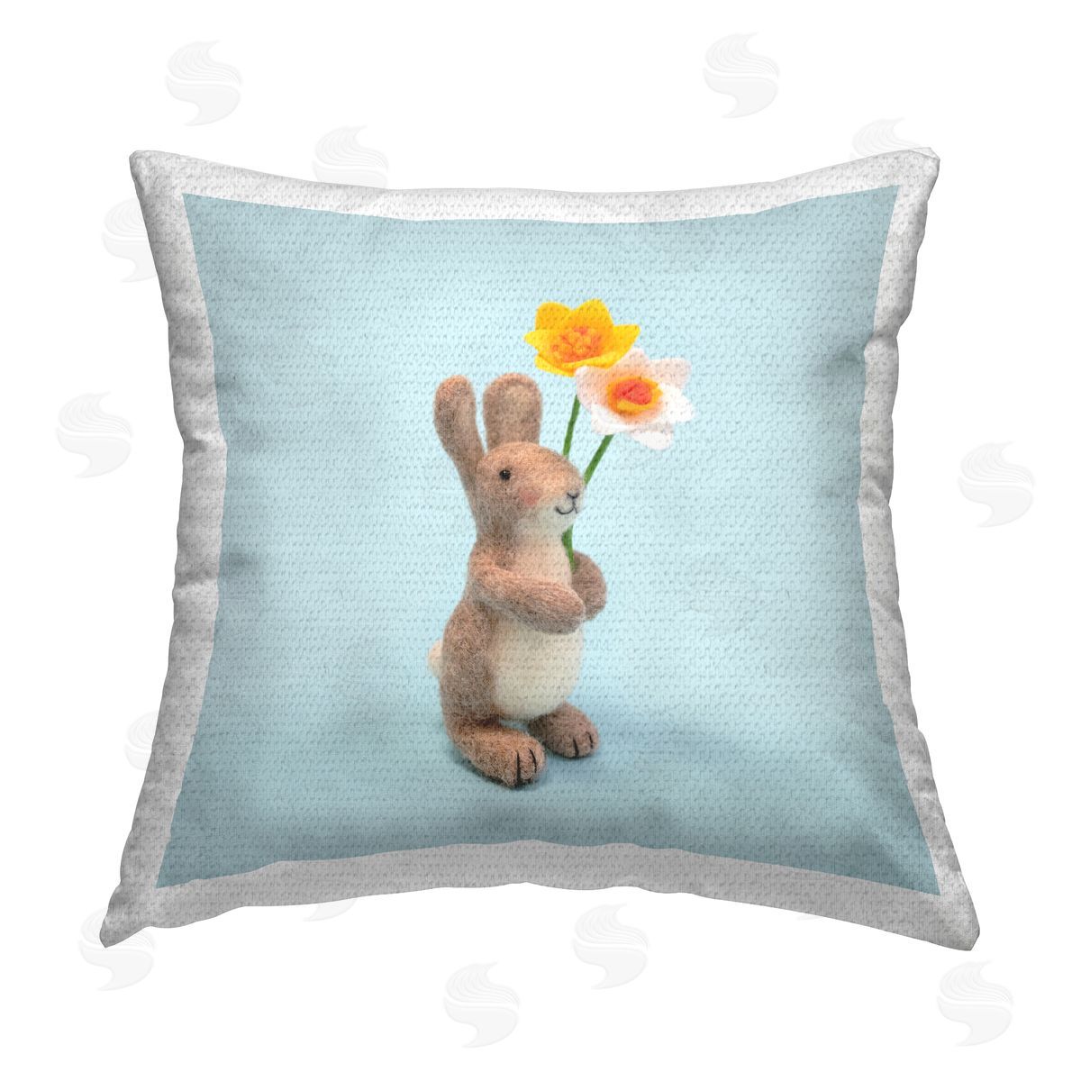 Happy Rabbit Spring Daffodil Outdoor Printed Pillow, Home Decor by Lemon & Sugar