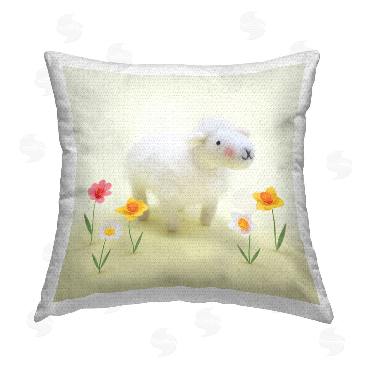 Spring Lamb Yellow Daffodils Outdoor Printed Pillow, Home Decor by Lemon & Sugar