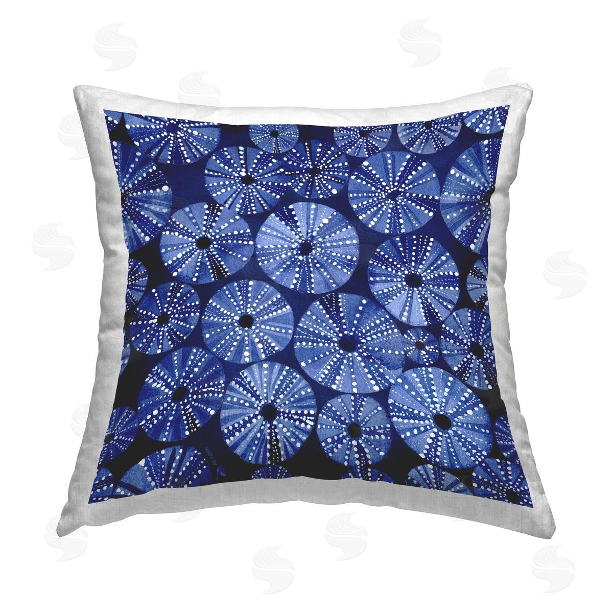 Blue Circular Sea Urchins Pattern Decorative Printed Pillow, Home Decor by Lemon & Sugar