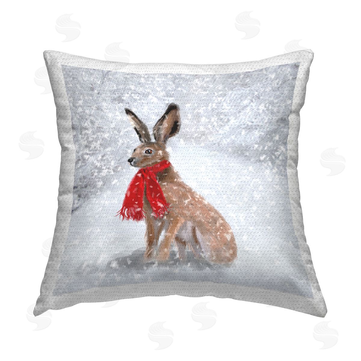 Bunny Red Scarf Winter Snowfall Outdoor Printed Pillow, Home Decor by Lemon & Sugar