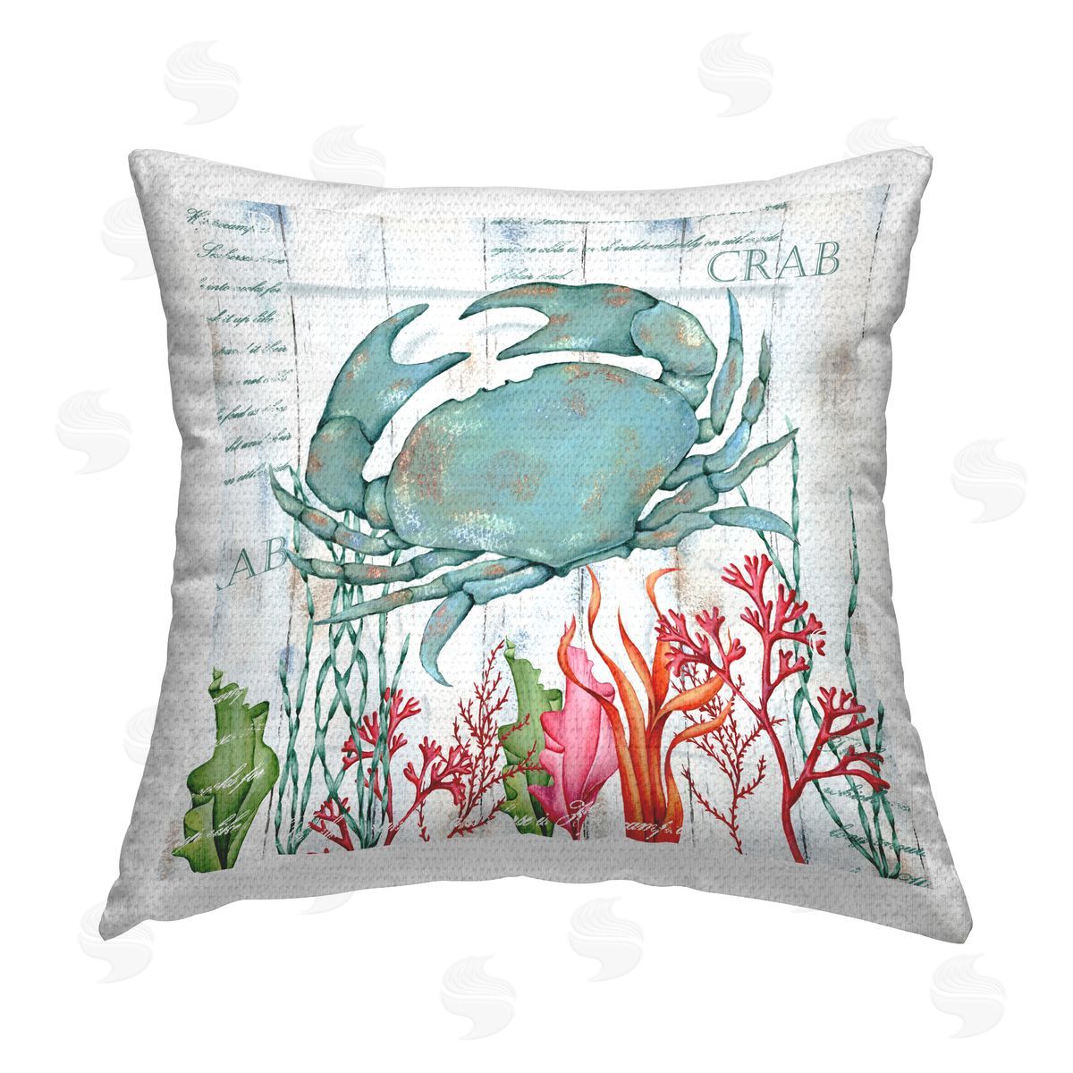 Blue Crab Ocean Coral Sea Life Outdoor Printed Pillow, Home Decor by Emma Leach