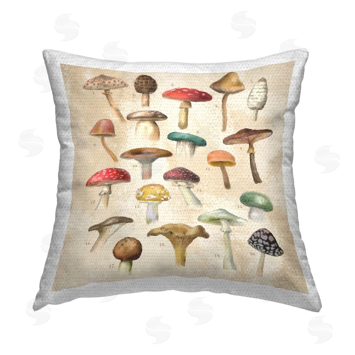 Vintage Mushroom Species Study Outdoor Printed Pillow, Home Decor by Amylee Weeks