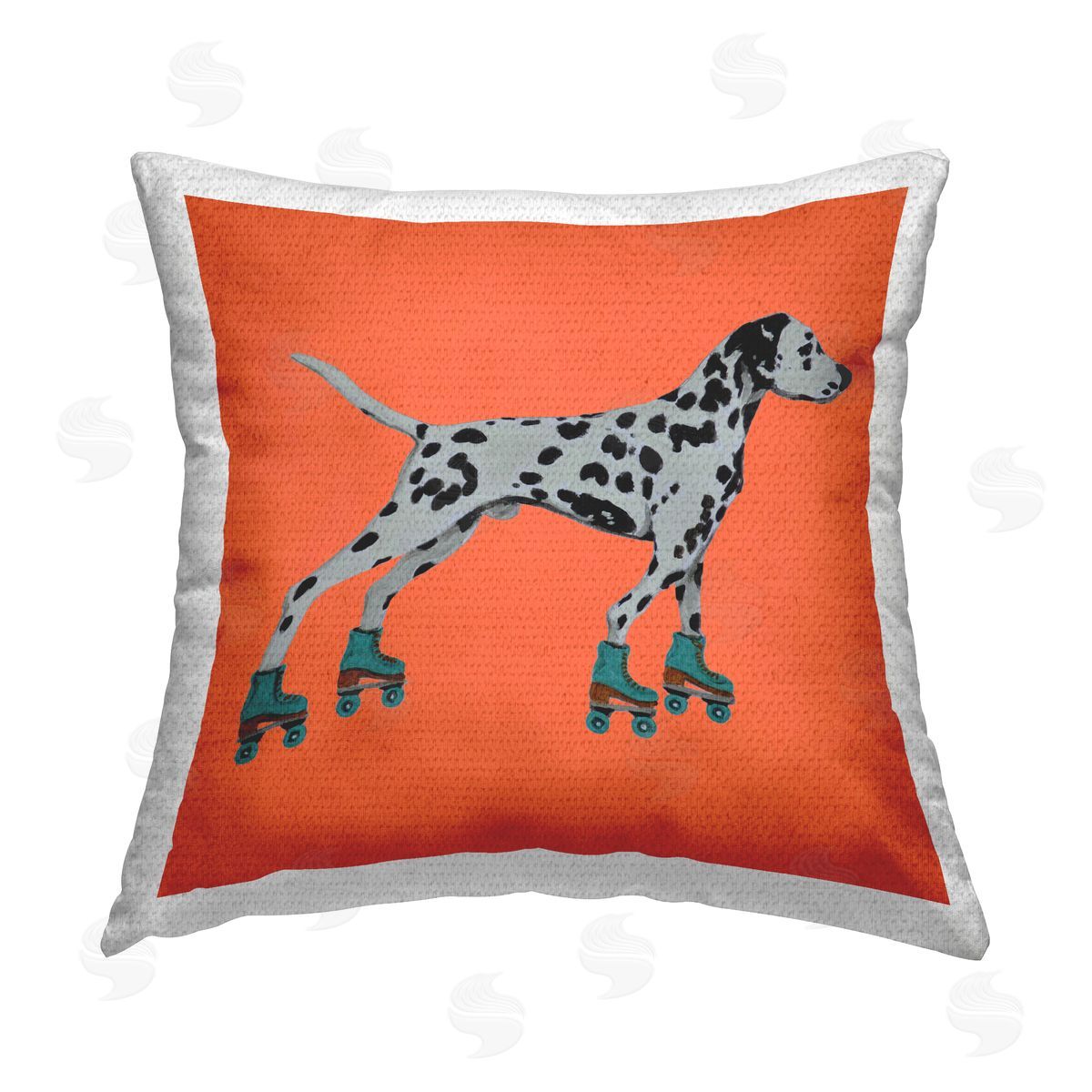 Dalmatian Roller Skates Orange Outdoor Printed Pillow, Home Decor by Coco de Paris