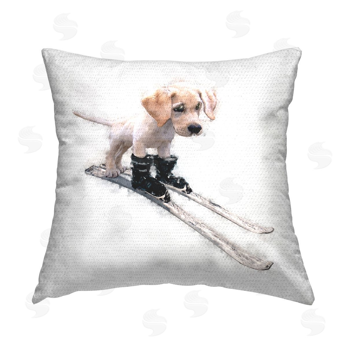 Skiing Puppy Winter Pet Sports Outdoor Printed Pillow, Home Decor by Kim Curinga