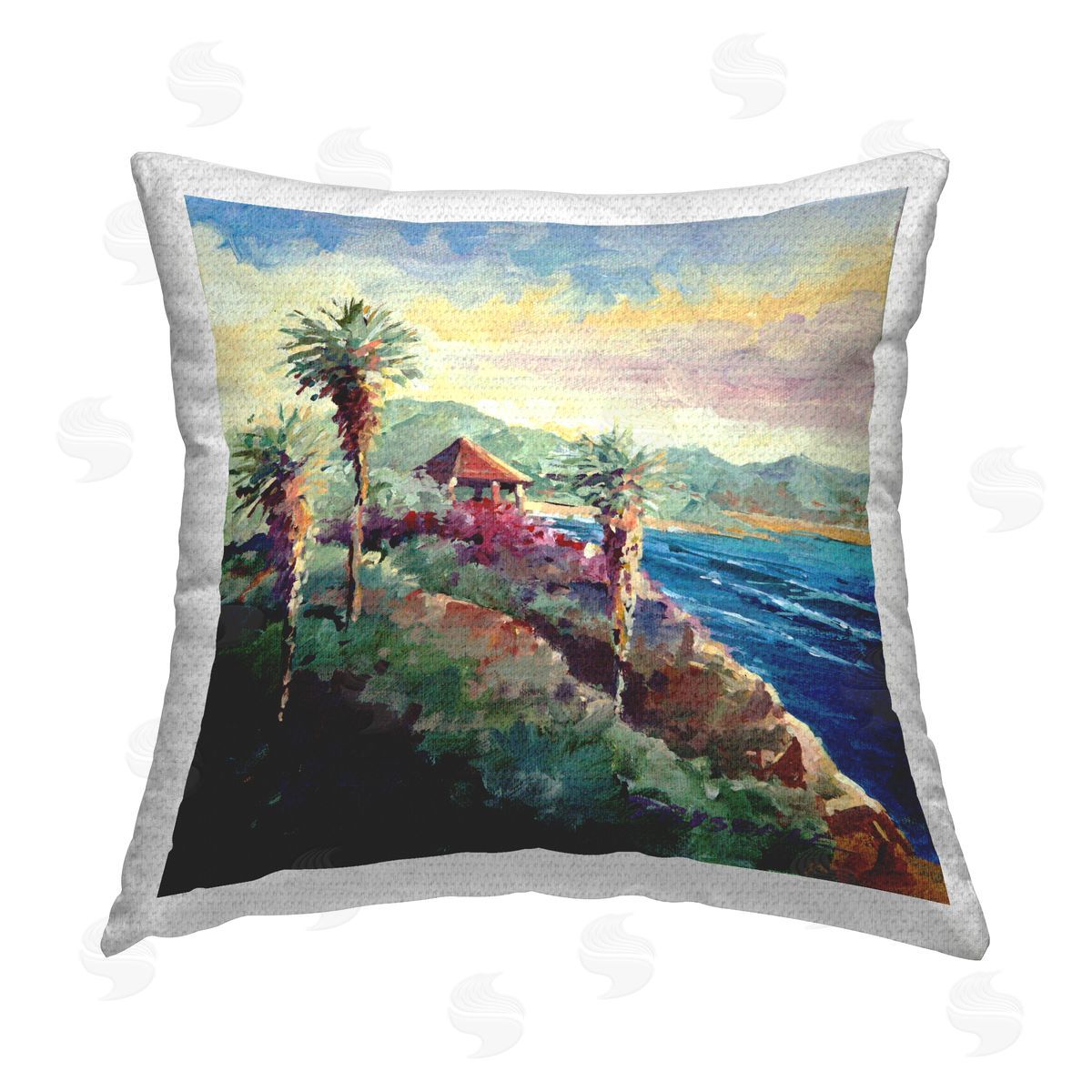 Coastal Beach Hut Tropical Palms Outdoor Printed Pillow, Home Decor by Bill Drysdale