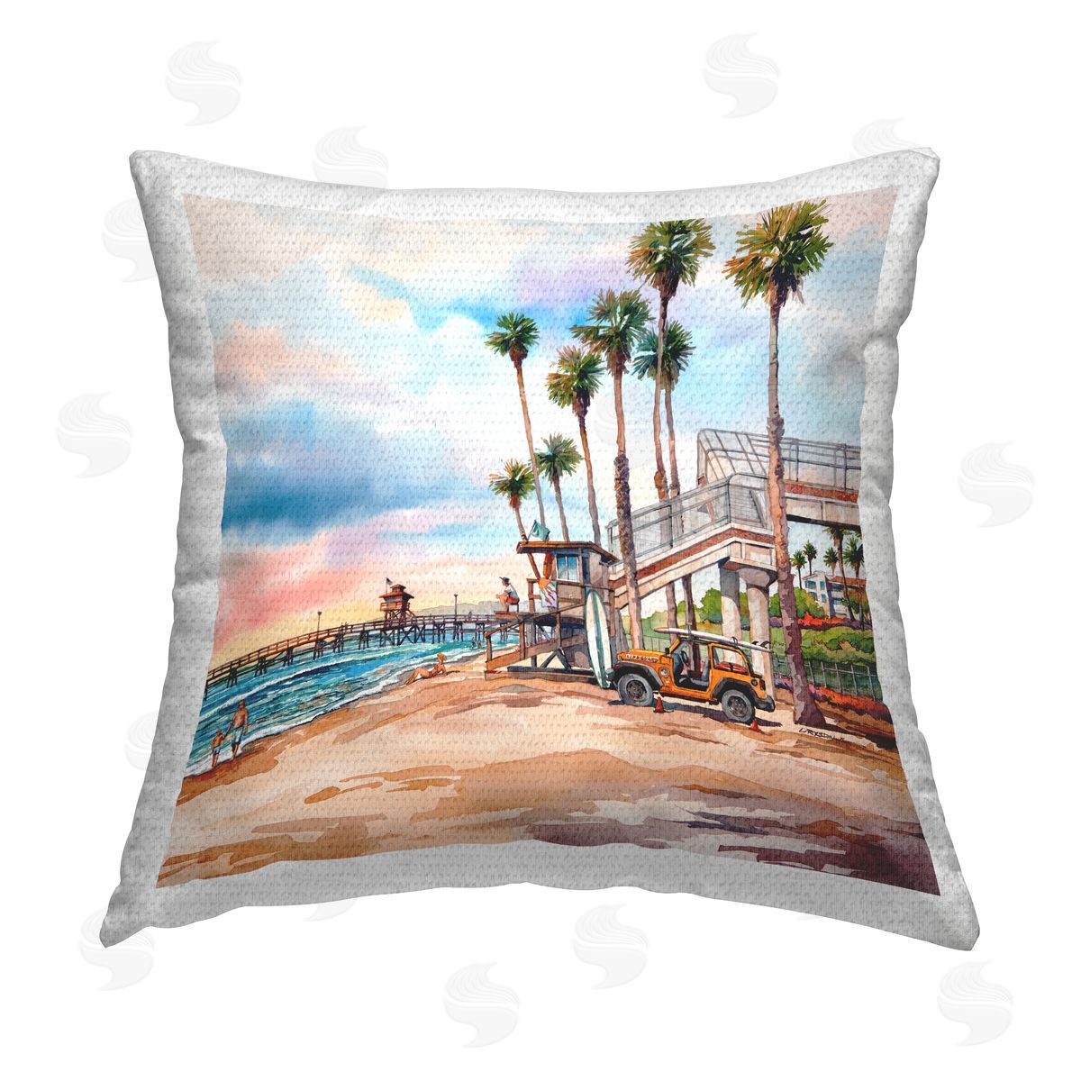 Coastal Beach Scenery Palm Trees Outdoor Printed Pillow, Home Decor by Bill Drysdale