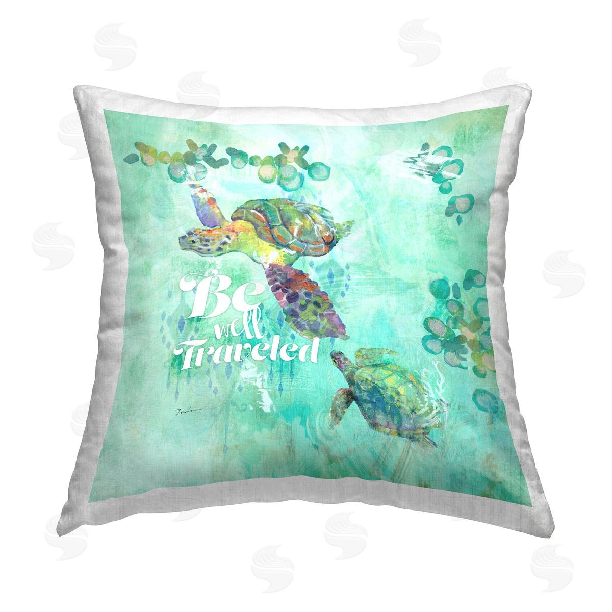 Be Well Traveled Turtle Swimming Decorative Printed Pillow, Home Decor by Evelia Designs