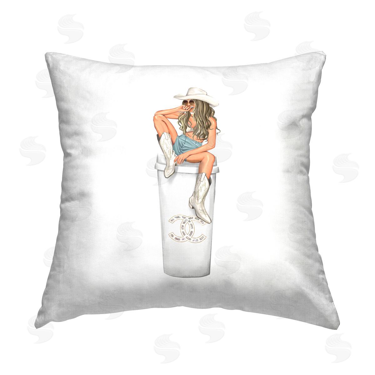 Glam Cowgirl Coffee Cup Fashion Decorative Printed Pillow, Home Decor by Ziwei Li