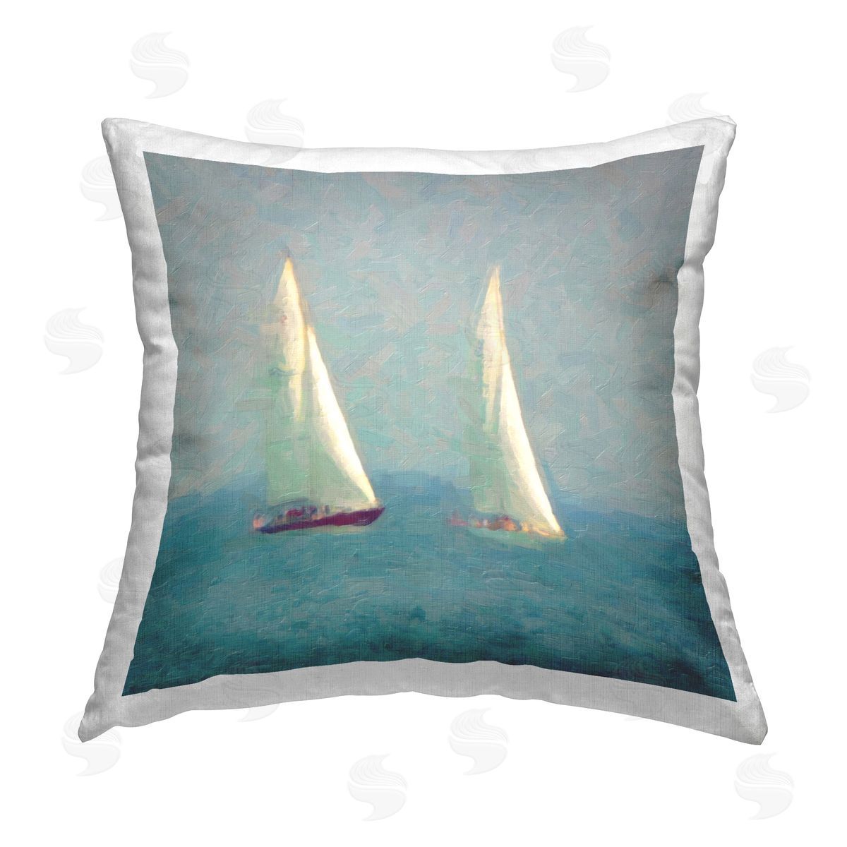 Two Sailboats Foggy Ocean Waves Decorative Printed Pillow, Home Decor by Graffi*Tee Studios