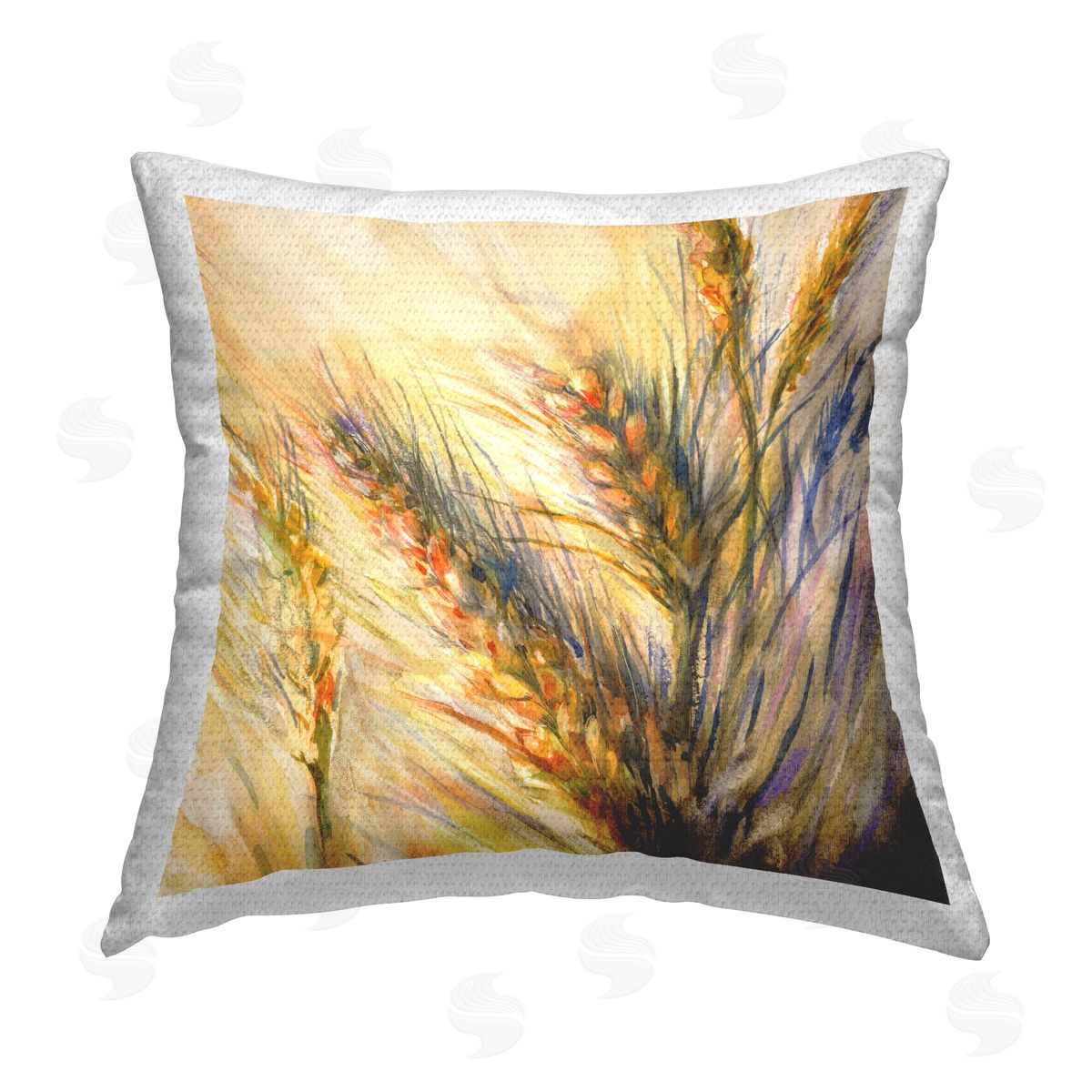 Rural Wheat Sprigs Country Grains Outdoor Printed Pillow, Home Decor by Joy Allen