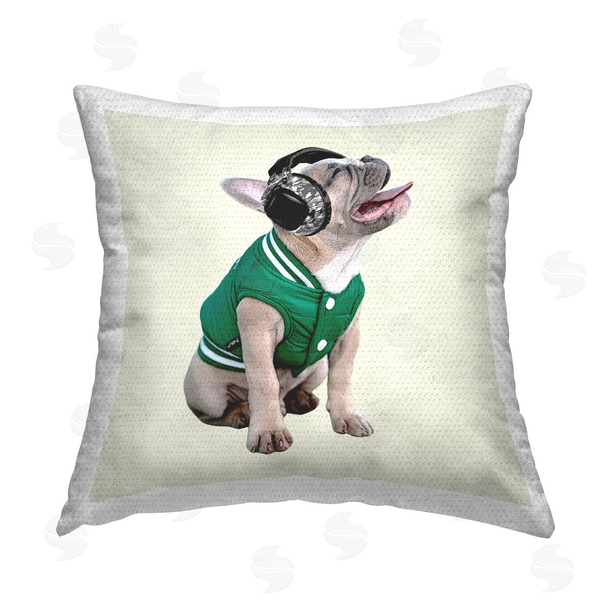 French Bulldog Music Headphones Outdoor Printed Pillow, Home Decor by Karen Smith
