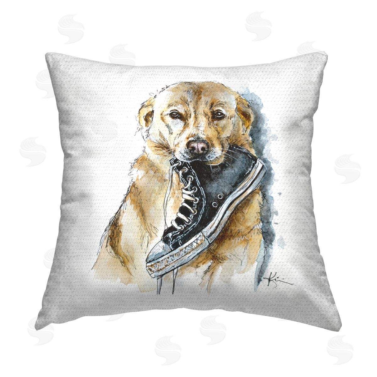 Retriever Dog Biting Shoe Funny Pet Outdoor Printed Pillow, Home Decor by Lindsay Kivi Fine Art