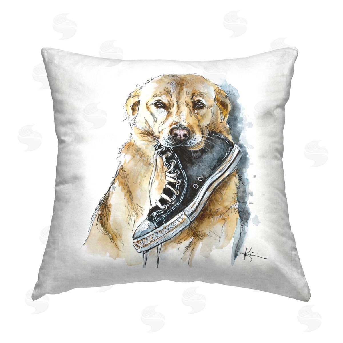 Retriever Dog Biting Shoe Funny Pet Decorative Printed Pillow, Home Decor by Lindsay Kivi Fine Art