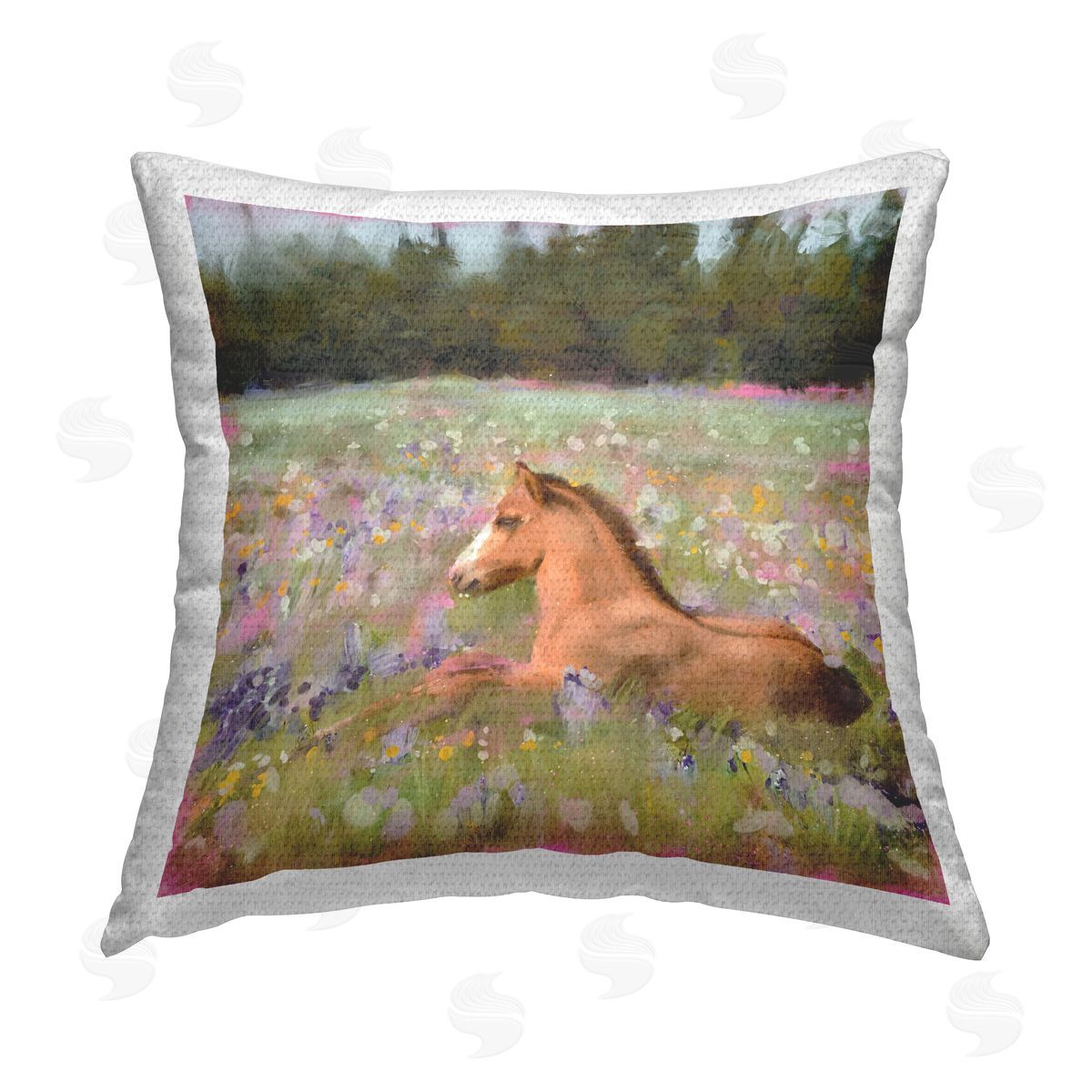 Horse Relaxing Wildflower Meadow Outdoor Printed Pillow, Home Decor by Nina Blue