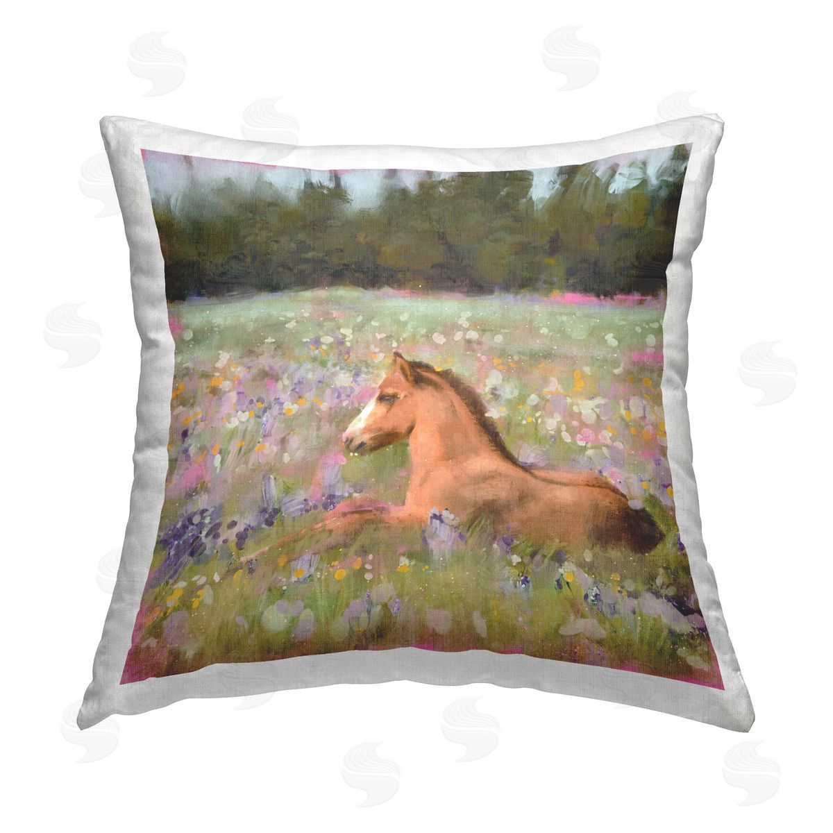Horse Relaxing Wildflower Meadow Decorative Printed Pillow, Home Decor by Nina Blue