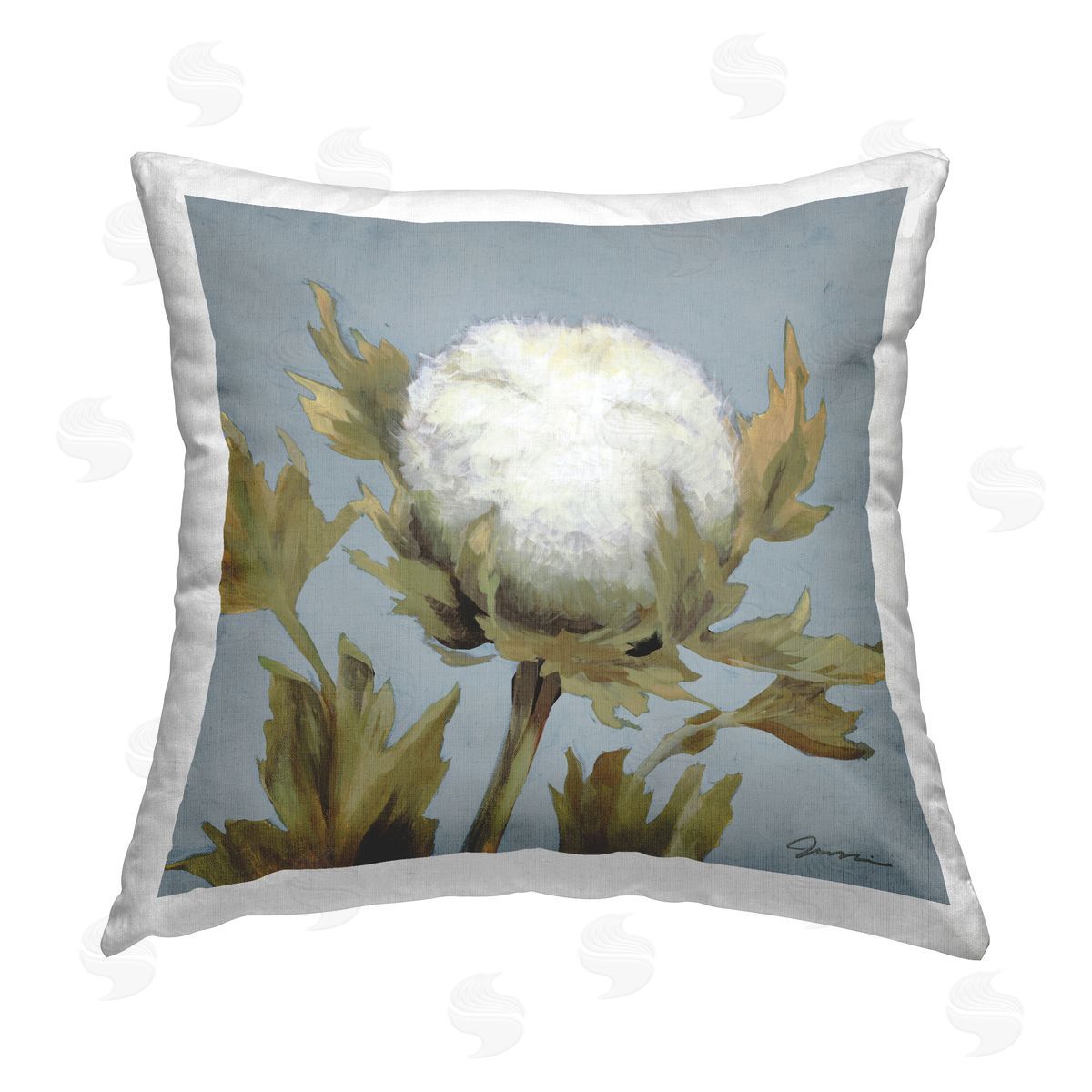 White Cotton Flower Plant Nature Decorative Printed Pillow, Home Decor by Liz Jardine