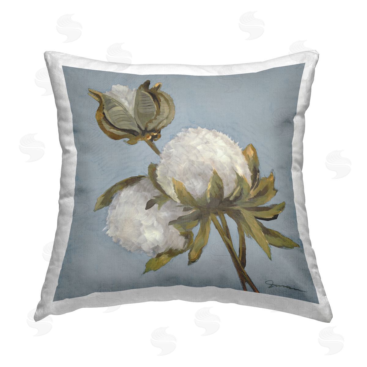 Budding Cotton Flowers Blooming Decorative Printed Pillow, Home Decor by Liz Jardine